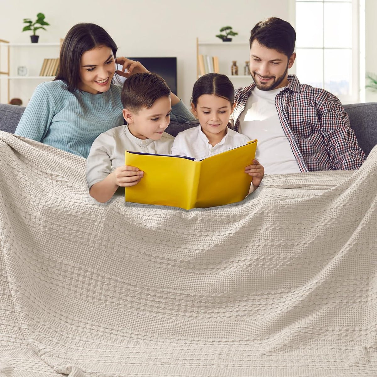 PHF 100% Cotton Waffle Blanket Oversized King 120"x120", Lightweight Breathable Extra Large 10'x10'