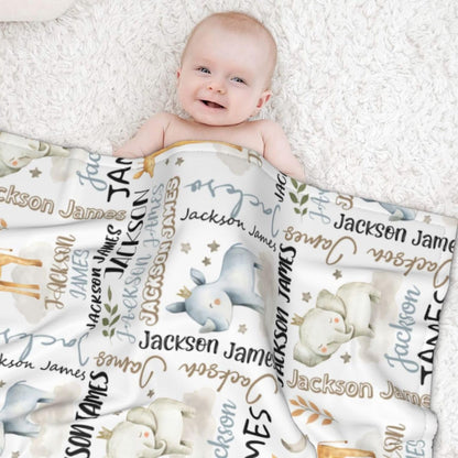 Personalized Safari Animal Swaddle Blanket - Custom Blanks for Boys, Name Blanket for Toddlers &