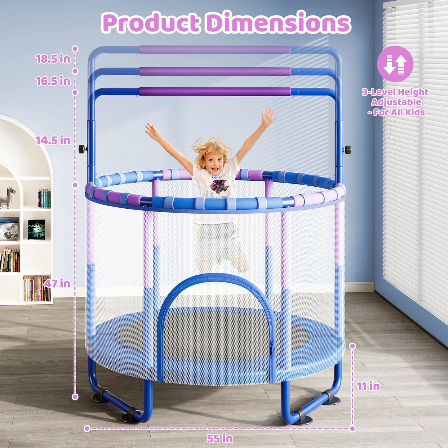 Yohood 55" Trampoline for Kids with Enclosure, 6-in-1 Toddler Trampoline Indoor Outdoor, ASTM