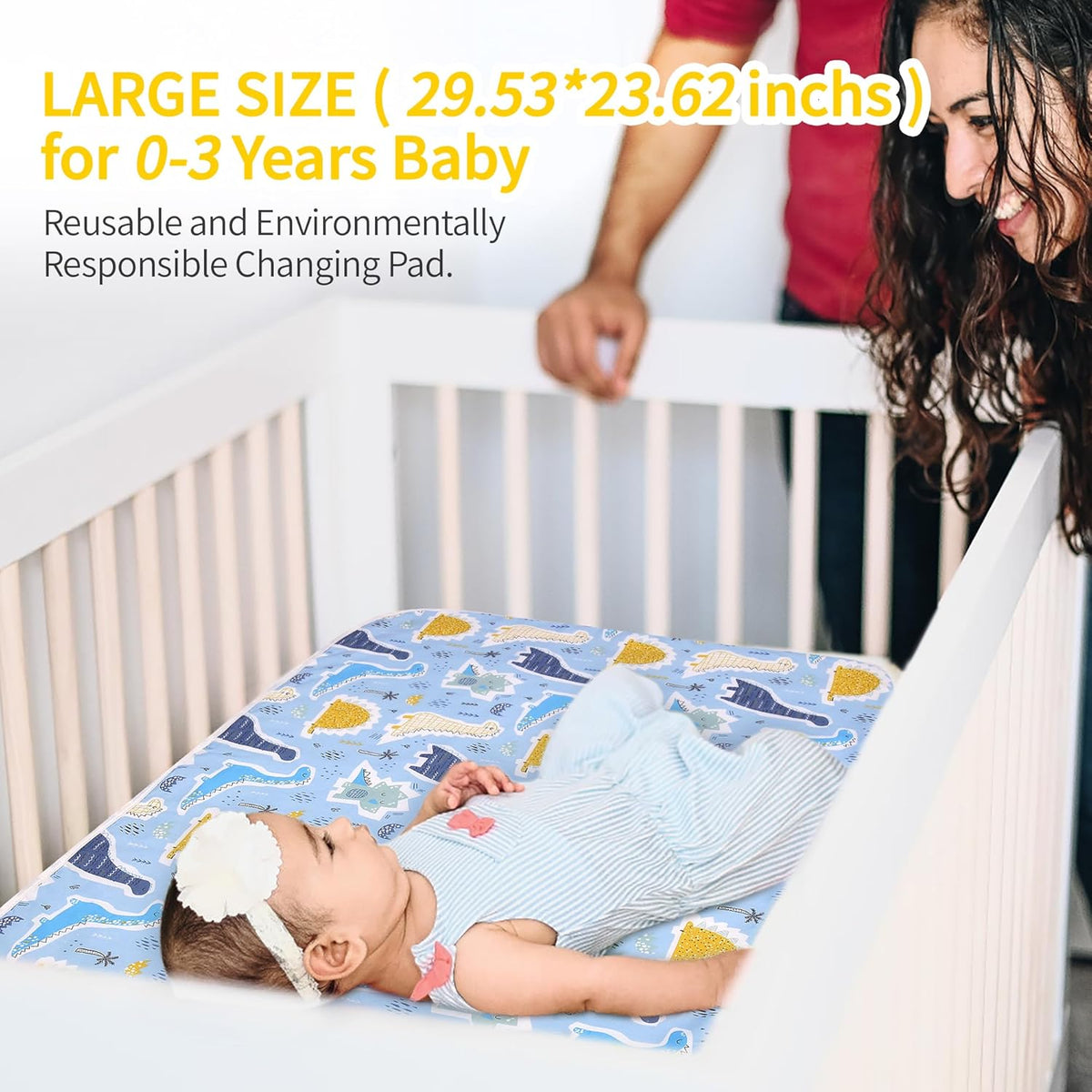 2Pcs Diaper Changing Pads for Baby, Dinosaur Change Mat, 3Layers Waterproof Change Pad Foldable
