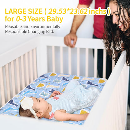 2Pcs Diaper Changing Pads for Baby, Dinosaur Change Mat, 3Layers Waterproof Change Pad Foldable