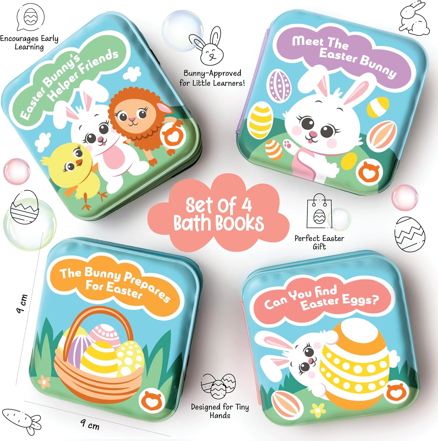 Easter Bath Book Set for Babies & Toddlers – 4 Colorful, Soft, and Waterproof Bath Books with Bunny