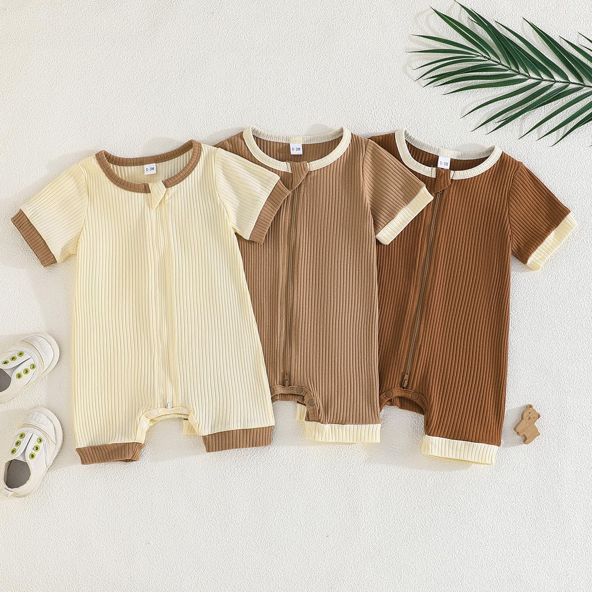 Bafeicao Unisex Baby Boy Girl 2 Pack Rompers Short Sleeve 2 Way Zipper One Piece Jumpsuits Clothes