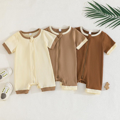 Bafeicao Unisex Baby Boy Girl 2 Pack Rompers Short Sleeve 2 Way Zipper One Piece Jumpsuits Clothes