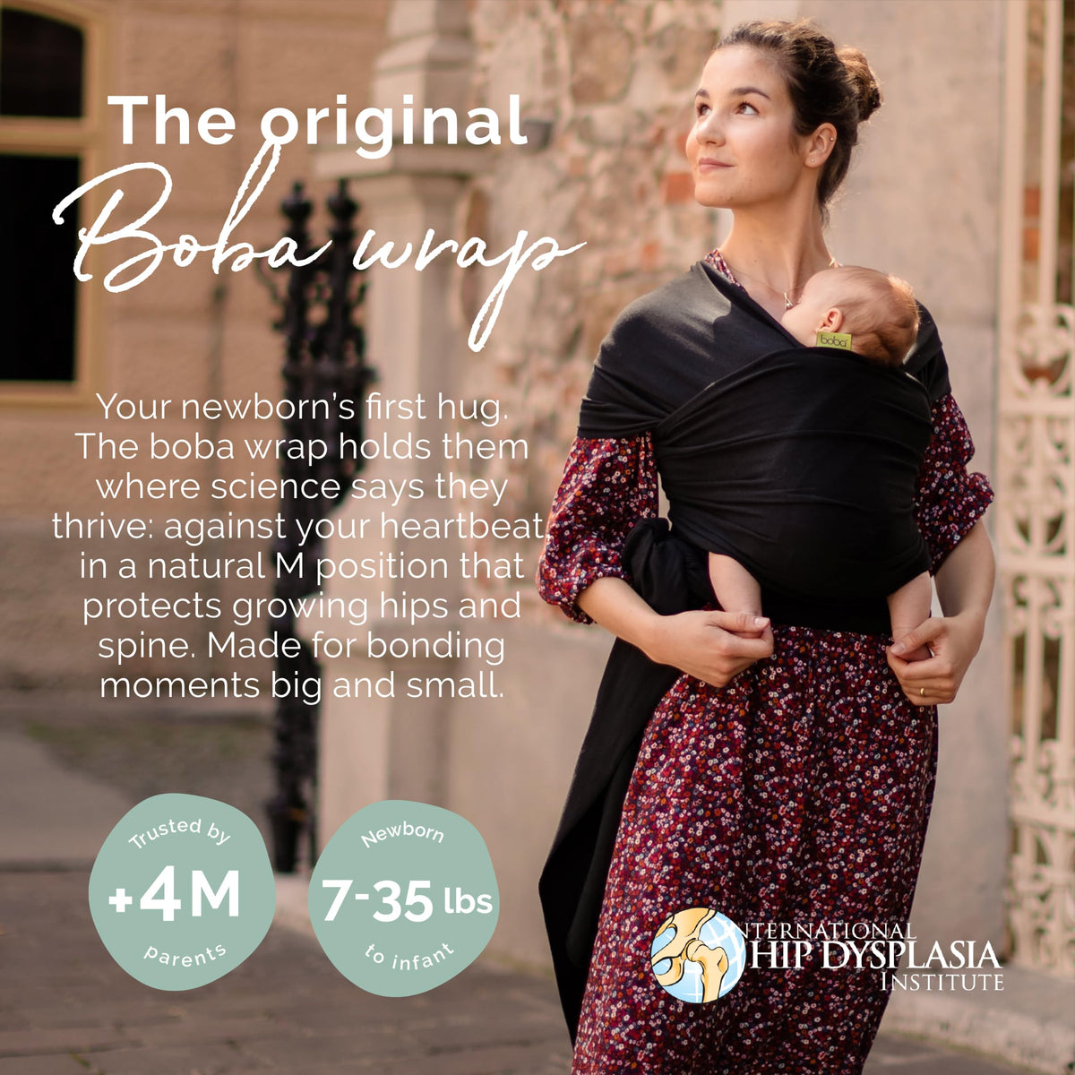Boba Baby Wrap Carrier - Stretch Cotton Newborn Sling, Black