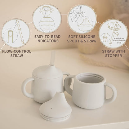 Moonkie Silicone Baby Sippy Cups | 3 Stages Training Cup Straw Cup for Infants Toddlers and Kid | 4