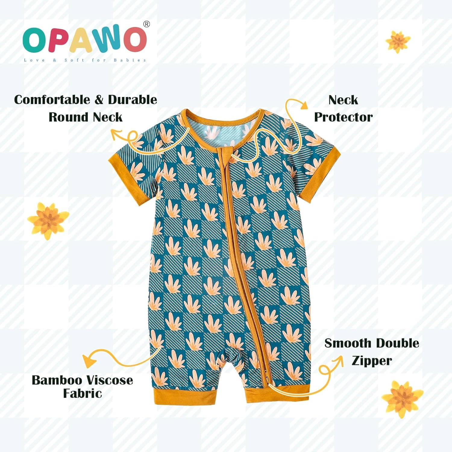 OPAWO Bamboo Baby Pajamas 3 Pack, Double Zipper Bamboo Sleepers for Baby Boy Girl Romper, Toddler