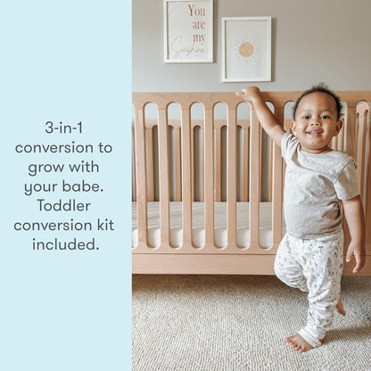 Newton Baby Galileo Standard Crib, Solid Beech Wood in Natural Color, 3-in-1 Convertible Crib with