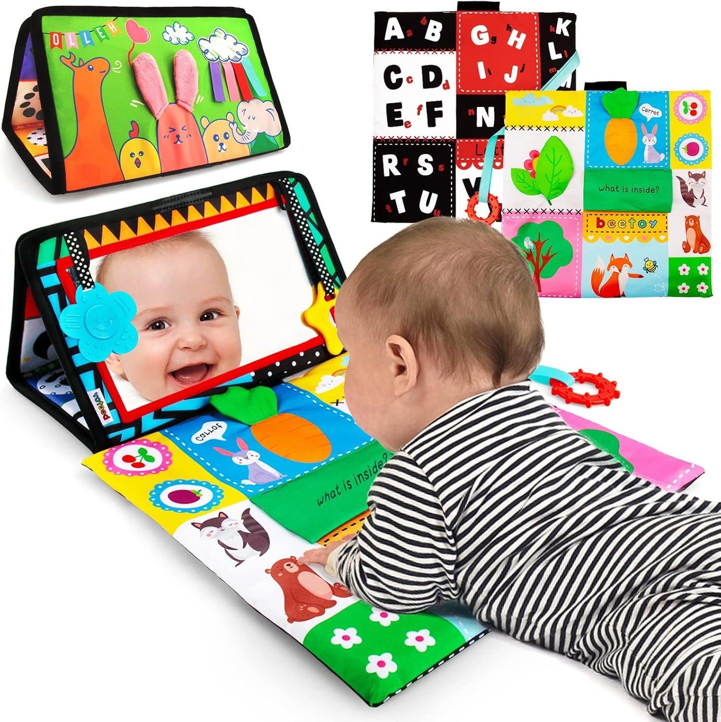 beetoy Tummy Time Baby Mirror Toys with Black and White Pattern, High Contrast 3D Activity Play