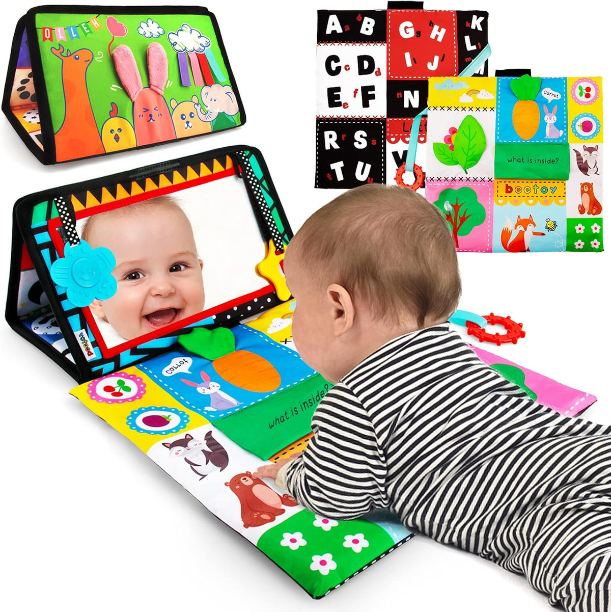 beetoy Tummy Time Baby Mirror Toys with Black and White Pattern, High Contrast 3D Activity Play