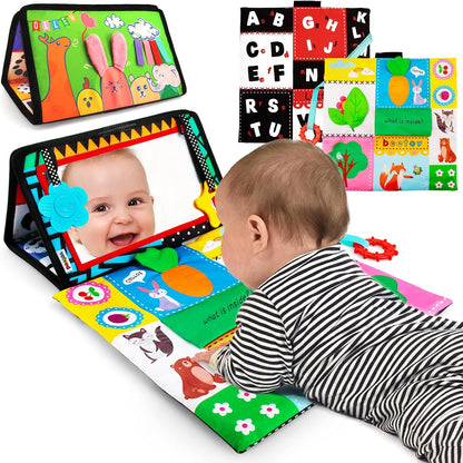beetoy Tummy Time Baby Mirror Toys with Black and White Pattern, High Contrast 3D Activity Play