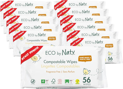 Eco by Naty Baby Wipes Unscented - 100% Compostable and Plant-Based Wipes, Good for Babies and