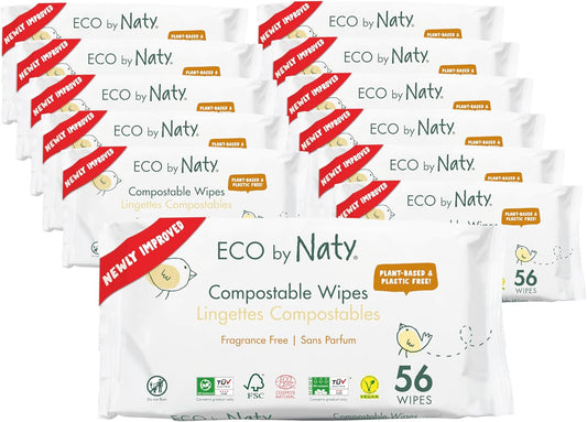 Eco by Naty Baby Wipes Unscented - 100% Compostable and Plant-Based Wipes, Good for Babies and