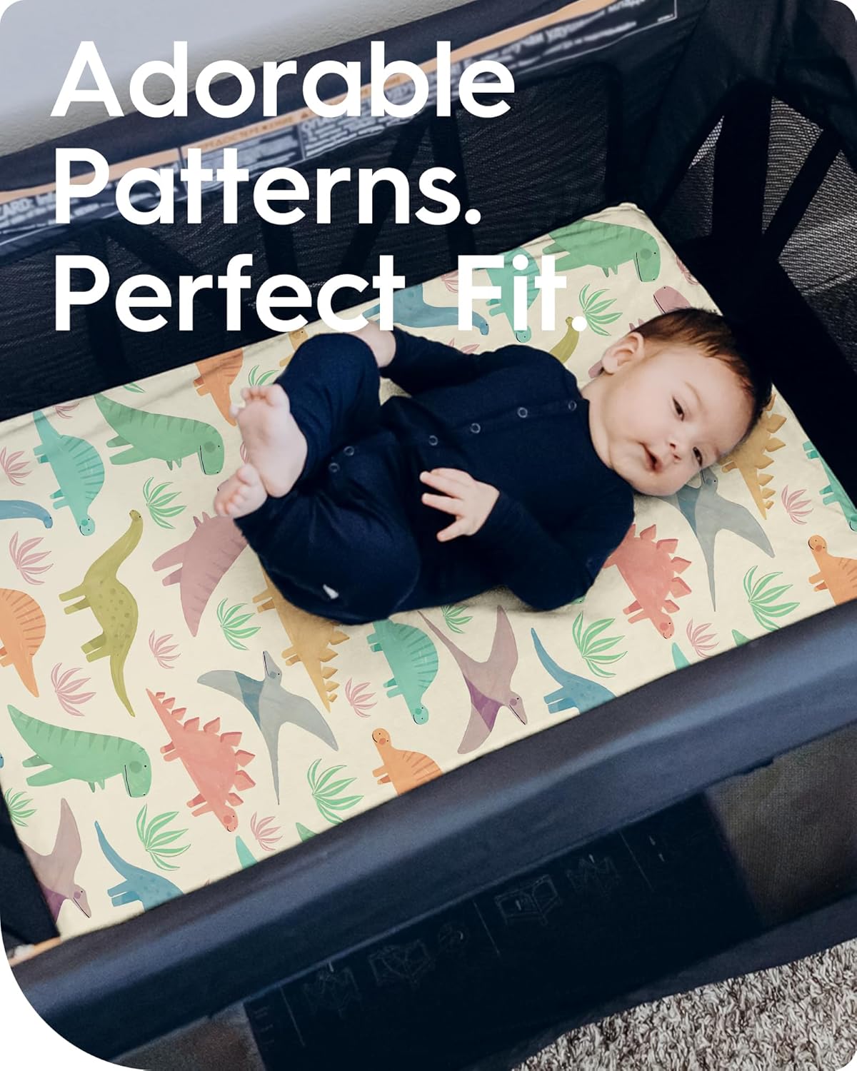 Pack N Play Sheets Fitted, TotBasic Ultra Soft Dinosaur Mini Crib Sheets, Premium Jersey Knit Pack