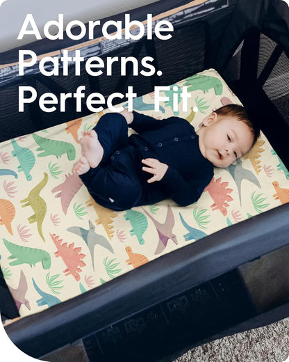 Pack N Play Sheets Fitted, TotBasic Ultra Soft Dinosaur Mini Crib Sheets, Premium Jersey Knit Pack