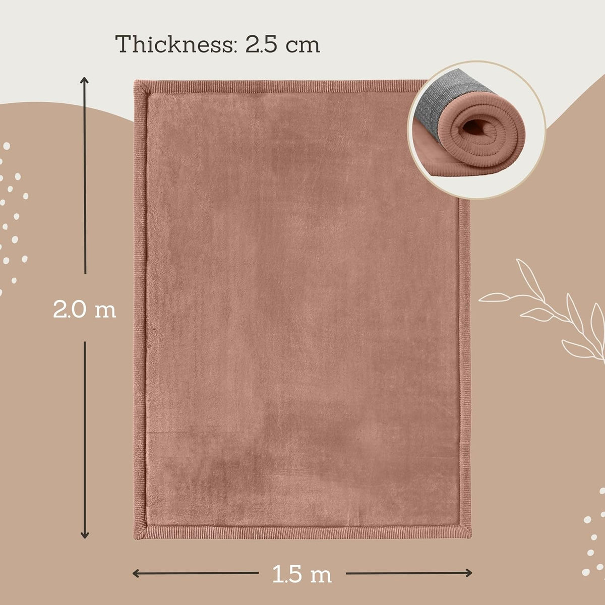 Stylish Coral Velvet Baby Play Mat for Floor 60" x 80" Brown – Soft 1" Thick High-Density Memory