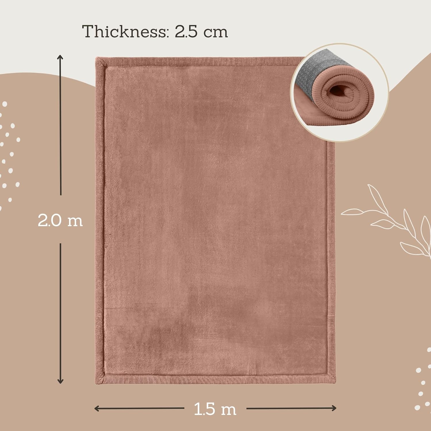 Stylish Coral Velvet Baby Play Mat for Floor 60" x 80" Brown – Soft 1" Thick High-Density Memory