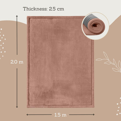 Stylish Coral Velvet Baby Play Mat for Floor 60" x 80" Brown – Soft 1" Thick High-Density Memory