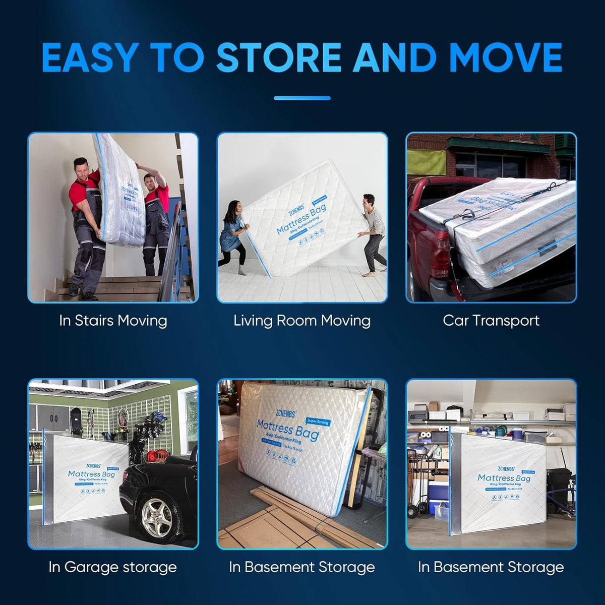 ZCHENBS® – Mattress Bags for Moving and Storage,Mattress Bag with Zippers,5 Mil Ultra-Thick Bed
