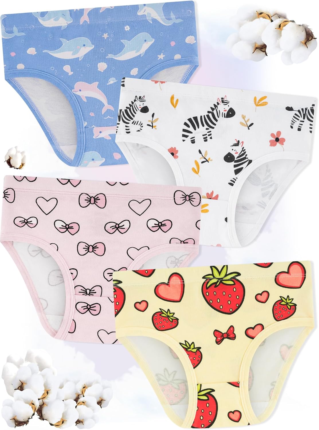 Girls' Underwear,Soft Cotton Tagless Panties for Toddlers' & Little Kids' Comfort,Breathable