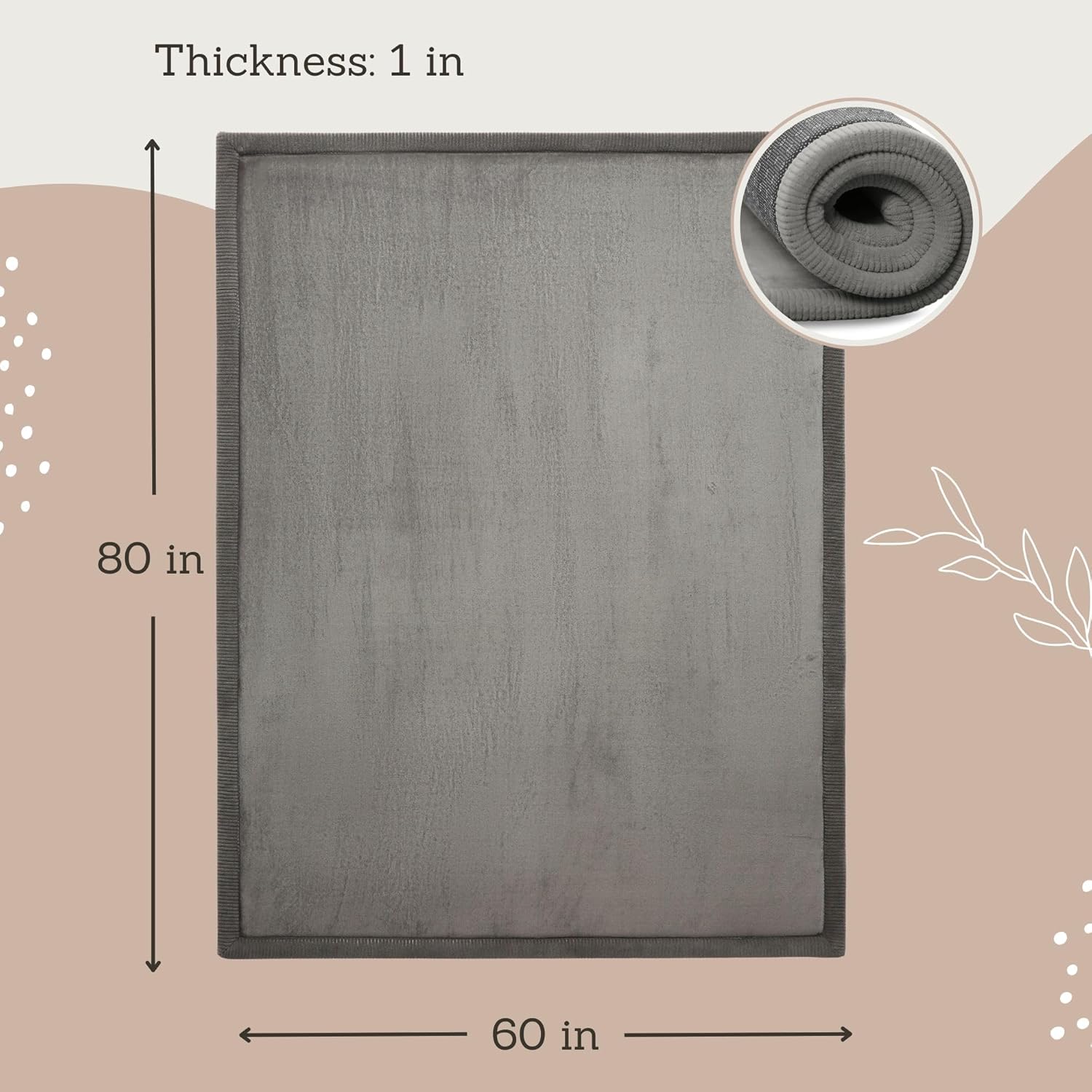 Premium Baby Playmat for Floor 60" x 80" Dark Gray – Cloudsoft Coral Velvet Memory Foam Rug for