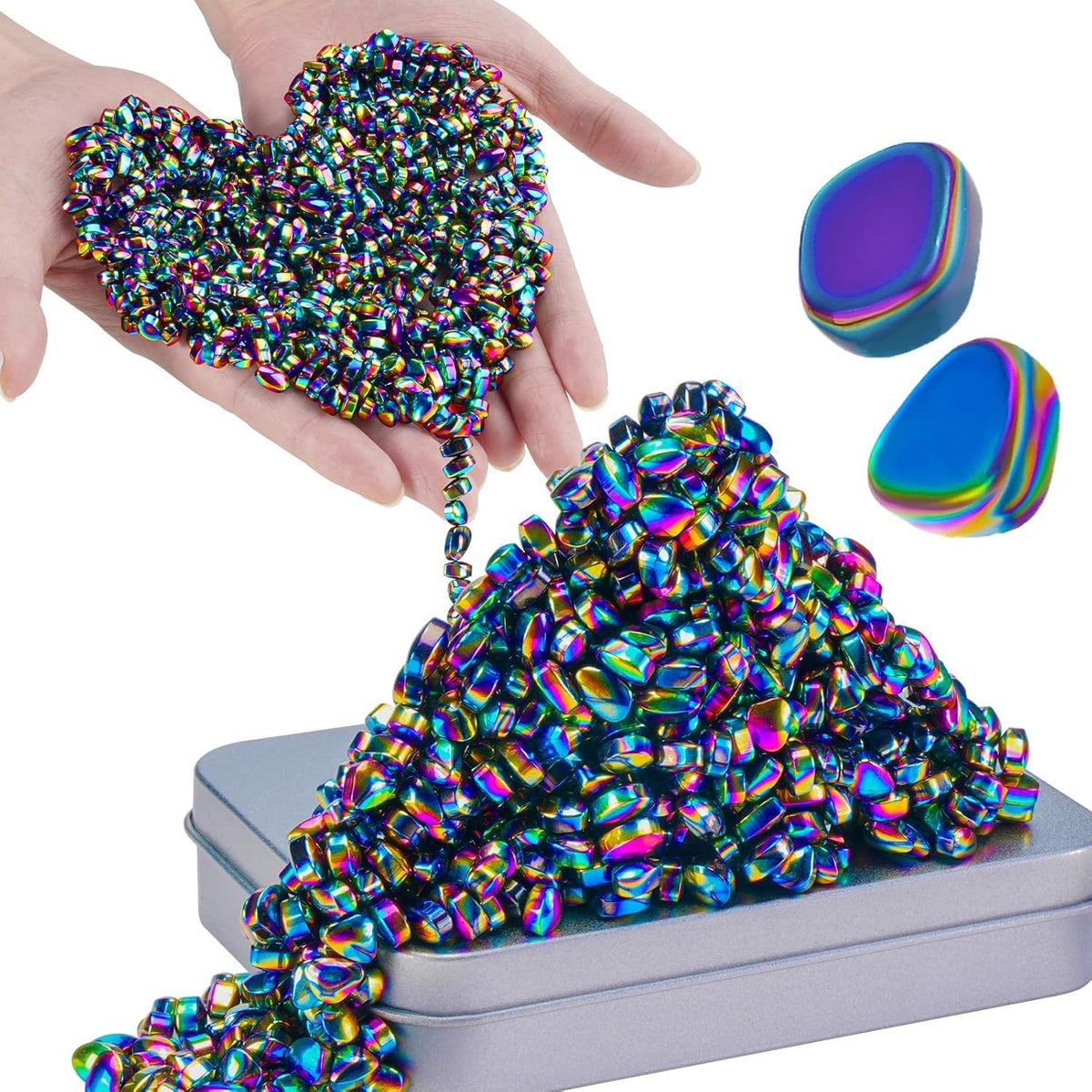 Magnetic Balls Over 1000 PCS Mini Rainbow Magnetic Putty, with 2 Big Smooth Magnetic Beads, Fidget