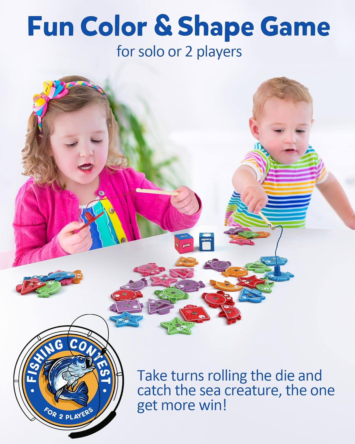 Coogam Montessori Toy for Toddlers, Fine Motor Skill Wooden Magnetic Fishing Game for Year Old