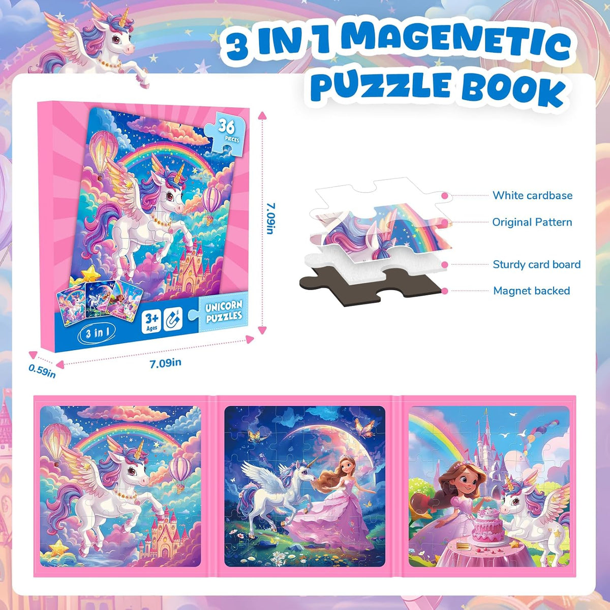 Magnetic Jigsaw Puzzles for Toddlers Kids 3-8 Girls,(3 36-Pieces) Travel Puzzles Toys for Kids Ages