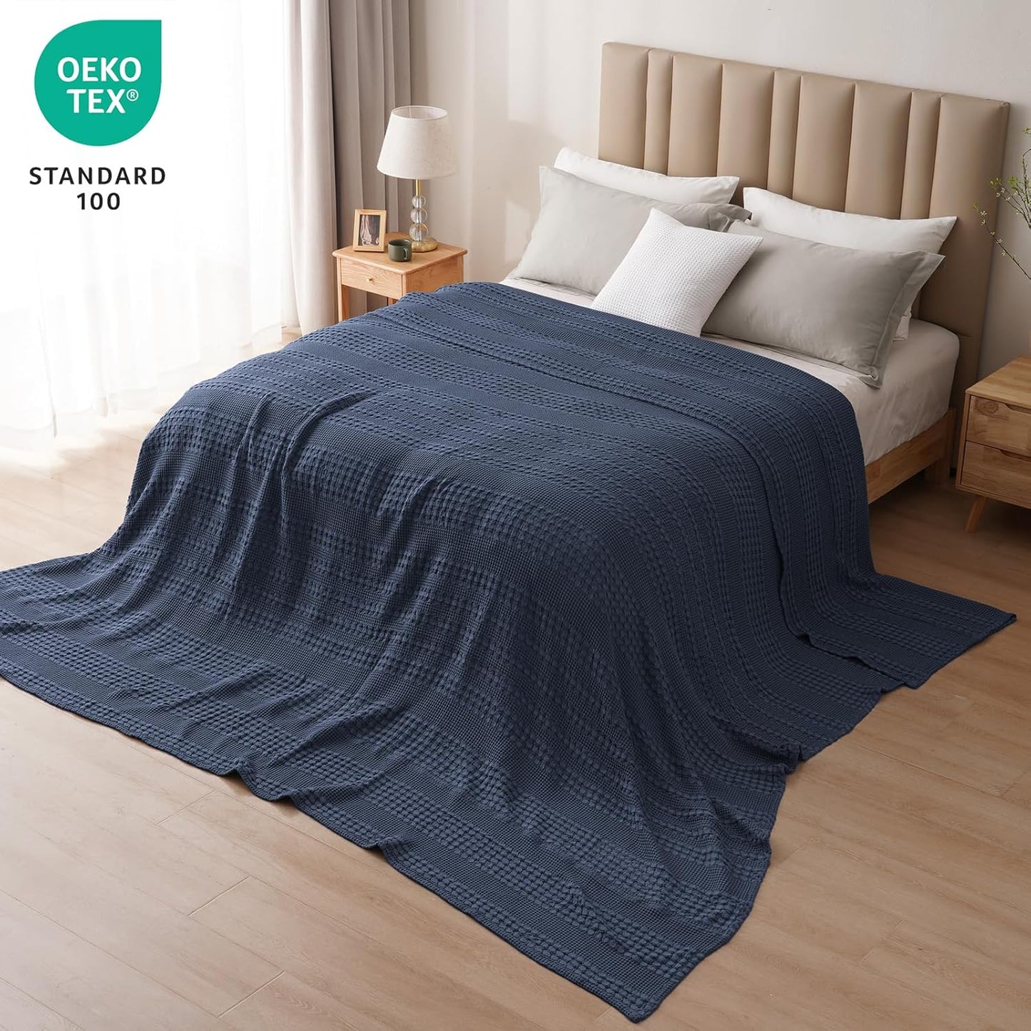 PHF 100% Cotton Waffle Blanket Oversized King 120"x120", Lightweight Breathable Extra Large 10'x10'