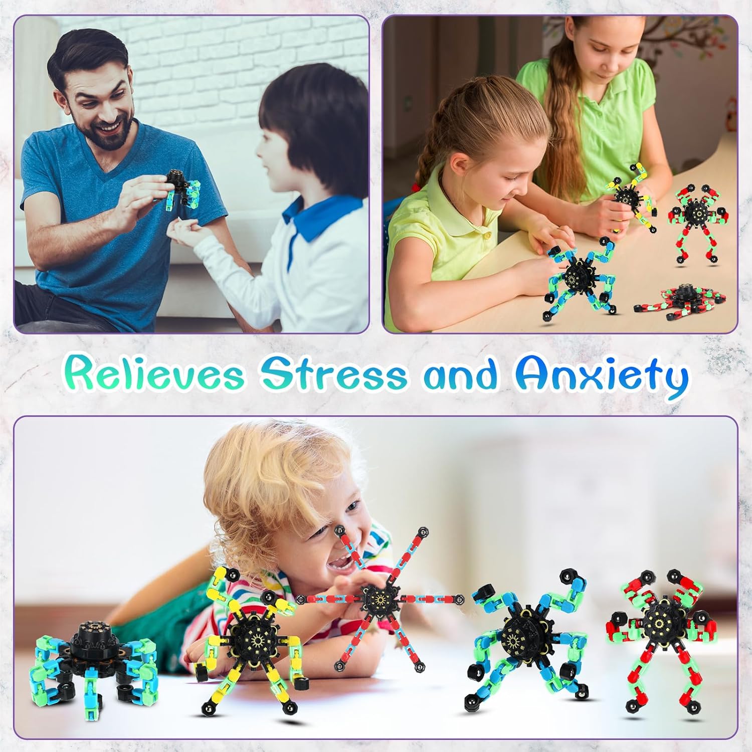 100 Pcs Funny Sensory Fidget Toy Bulk Transformable Chain Robot Finger Toys Fidget Spinners Stress