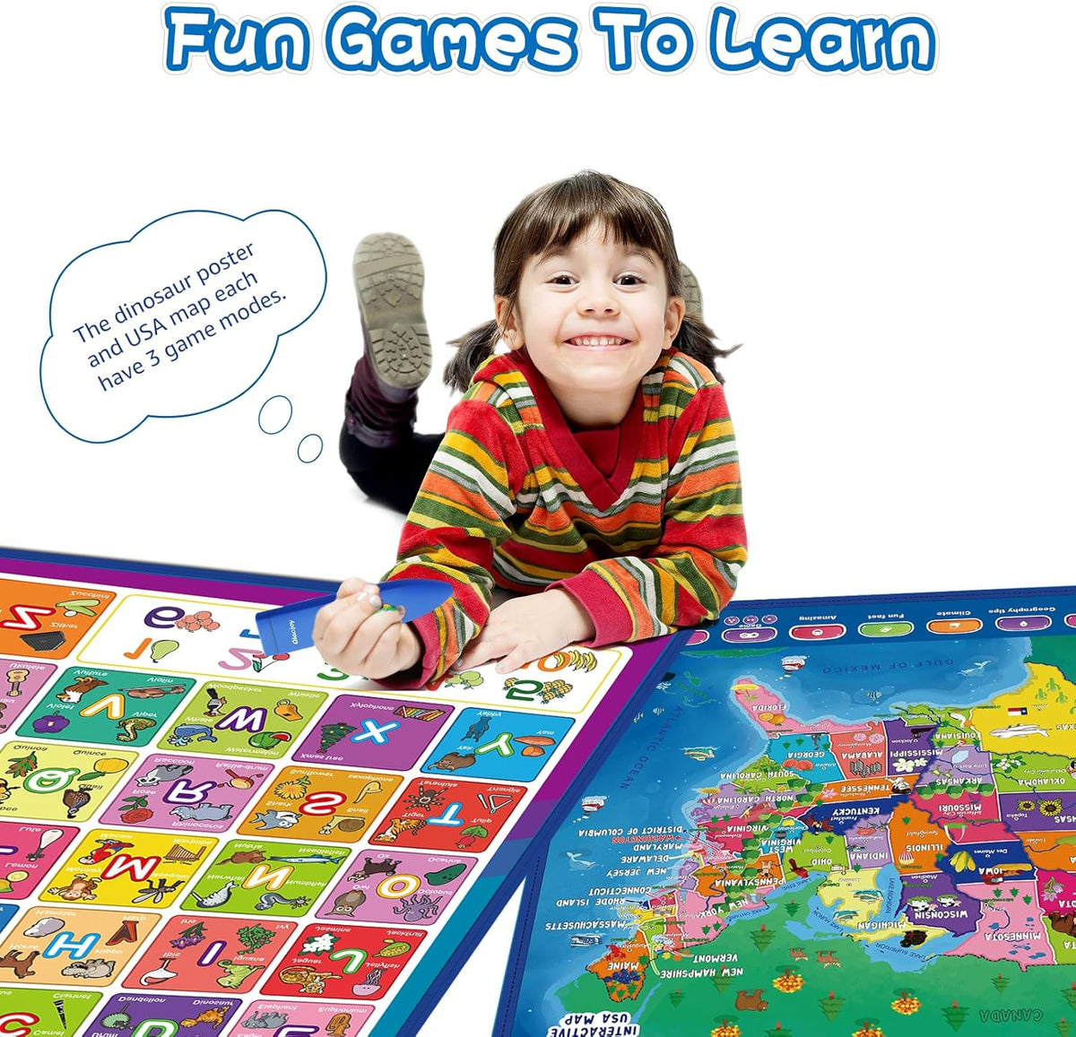 Bilingual Interactive for Kids Talking USA Map Alphabet Poster for Toddlers Learning and