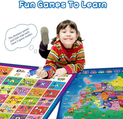 Bilingual Interactive for Kids Talking USA Map Alphabet Poster for Toddlers Learning and