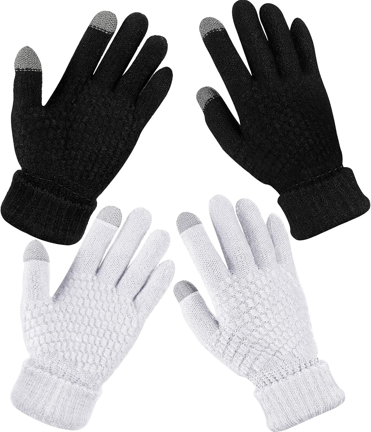Geyoga 2 Pairs Women's Winter Touch Screen Gloves Soft Warm Fleece Lined Knit Elastic Cuff Winter