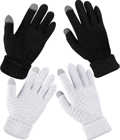 Geyoga 2 Pairs Women's Winter Touch Screen Gloves Soft Warm Fleece Lined Knit Elastic Cuff Winter