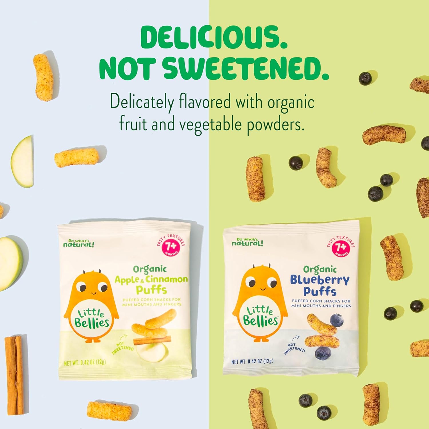 Little Bellies Organic Puffs Variety Pack, Blueberry & Apple and Cinnamon (Pack of 18)