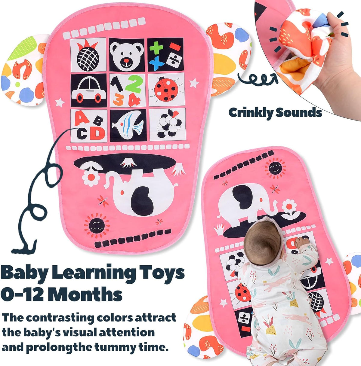Baby Play Gym for 0-6 Months, High Contrast Tummy Time Mat, Kick and Play Piano, Music and Lights