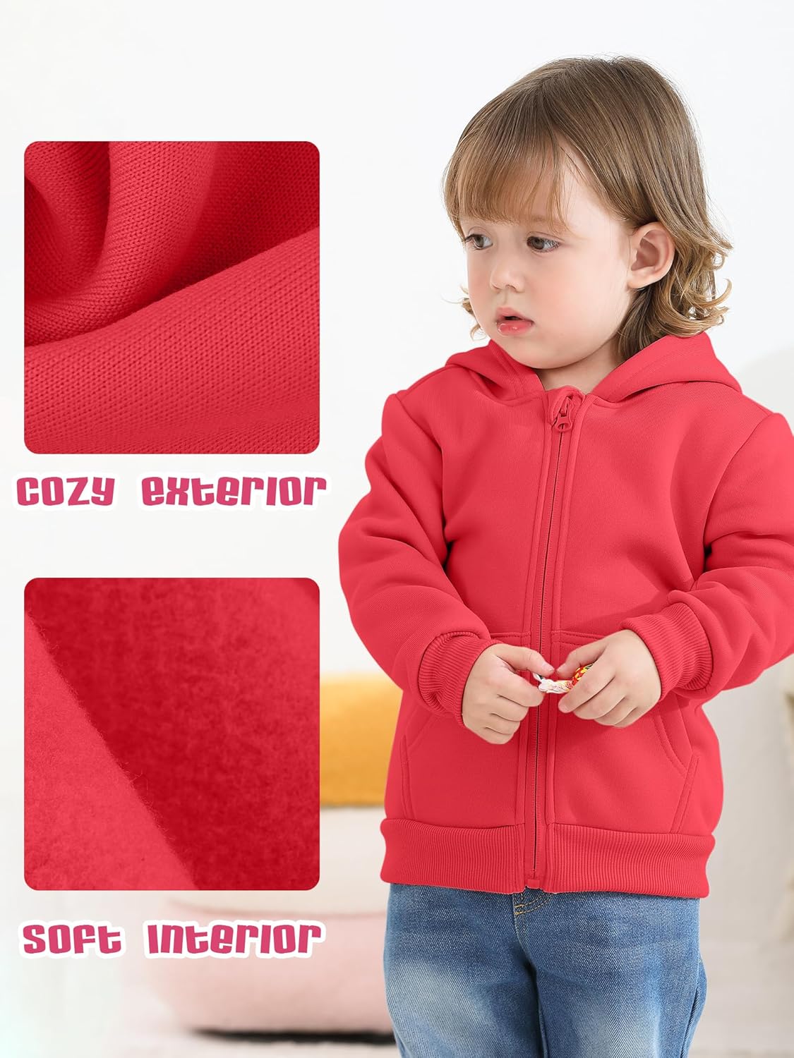 Cooraby 3 Pieces Baby and Toddler Girls Fleece Full-Zip Hoodies Lightweight Jacket with Pockets