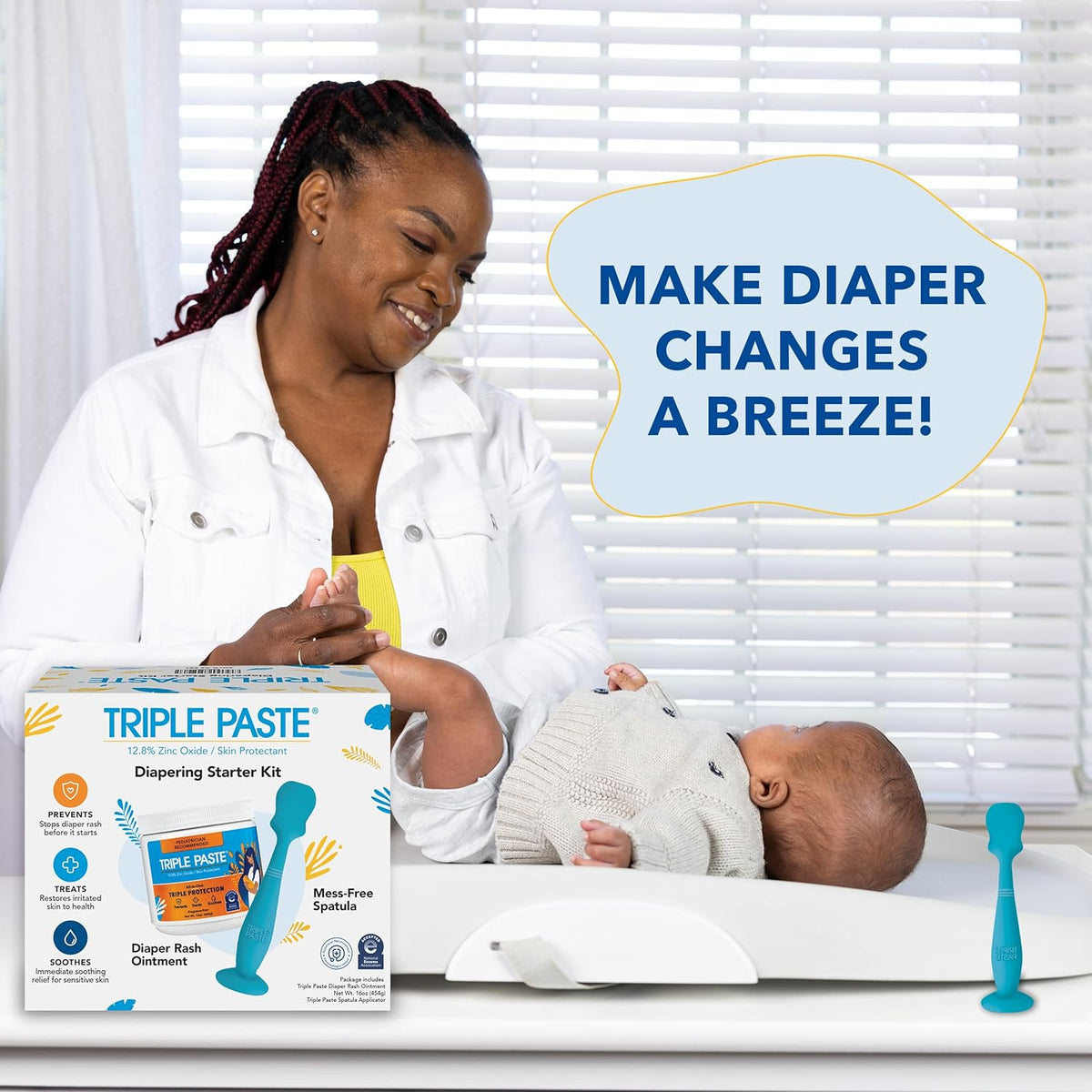 Triple Paste Diaper Rash Cream and Spatula Bundle - 16 oz Zinc Oxide Ointment and Spatula