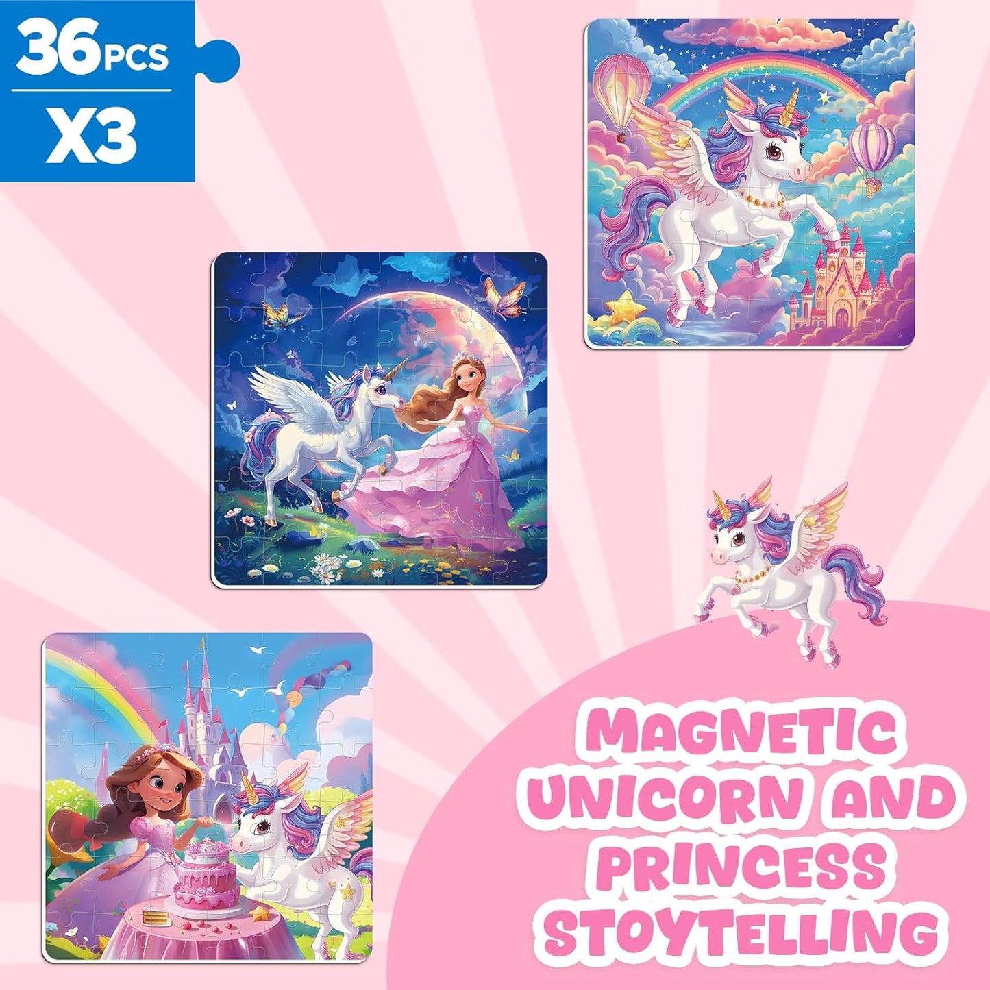 Magnetic Jigsaw Puzzles for Toddlers Kids 3-8 Girls,(3 36-Pieces) Travel Puzzles Toys for Kids Ages