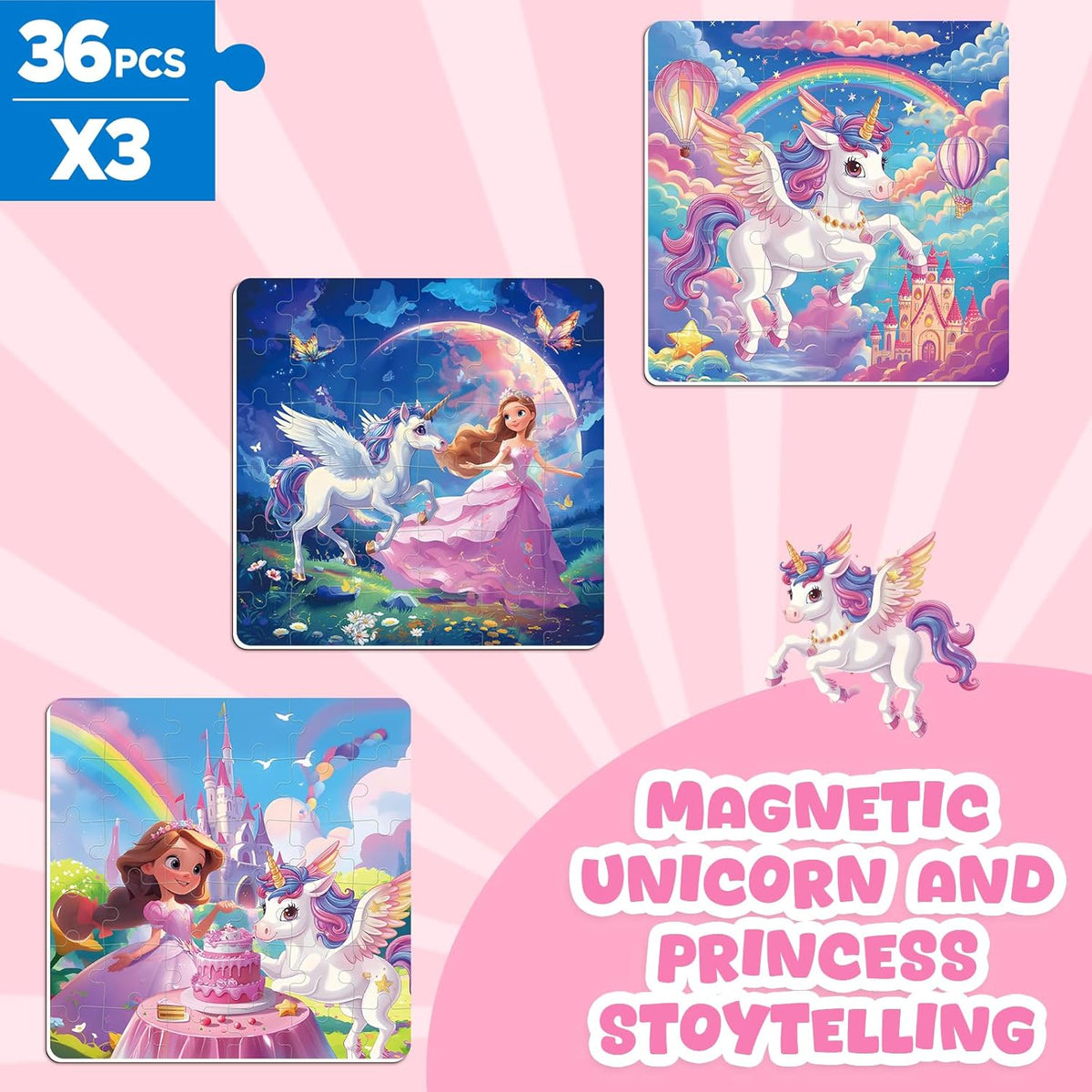 Magnetic Jigsaw Puzzles for Toddlers Kids 3-8 Girls,(3 36-Pieces) Travel Puzzles Toys for Kids Ages