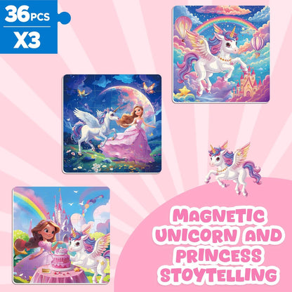 Magnetic Jigsaw Puzzles for Toddlers Kids 3-8 Girls,(3 36-Pieces) Travel Puzzles Toys for Kids Ages