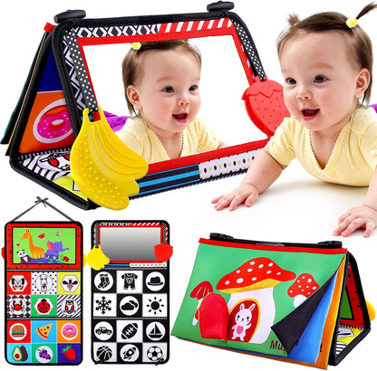 Baby Mirror Tummy Time Toys 0-3 3-6 Months Sensory Crinkle Baby Books Black and White High Contrast