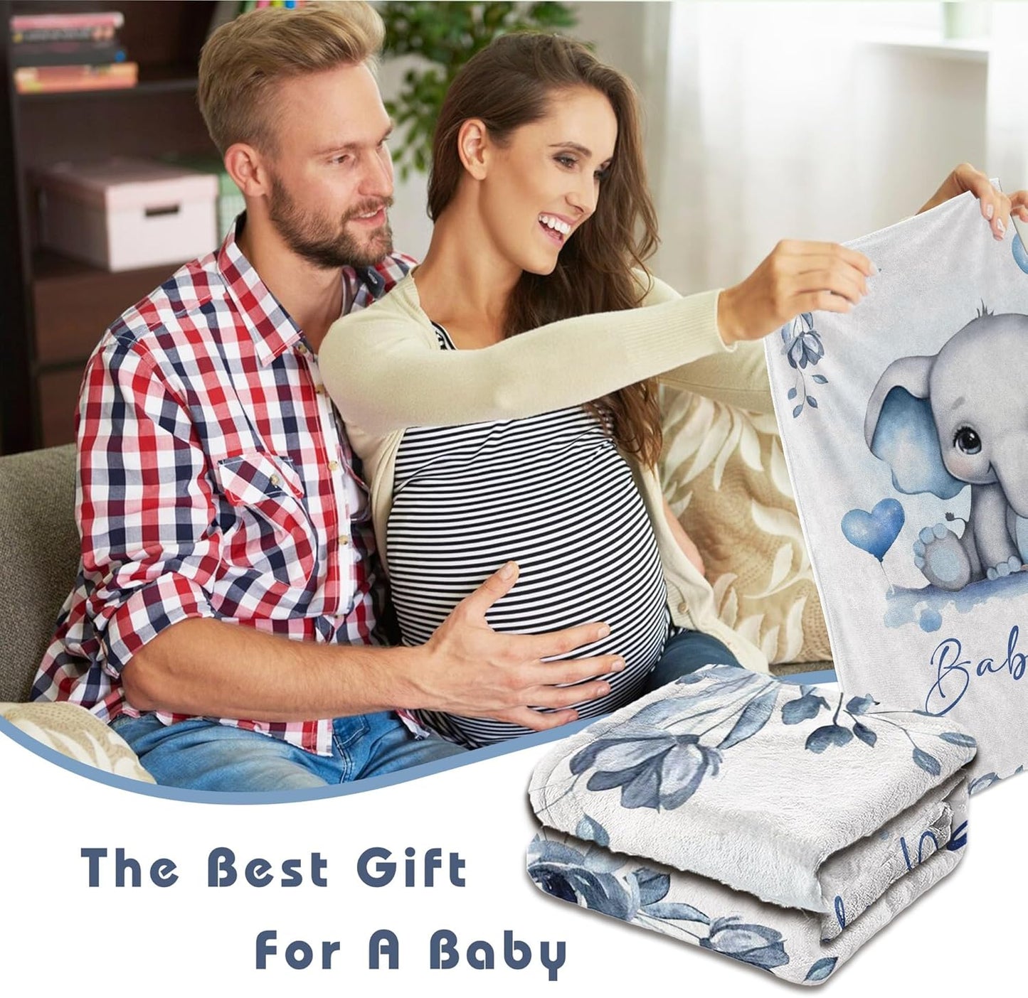 Personalized Baby Blanket for Boy Girl Newborn Custom Elephant Blanket with Name Customized Gifts