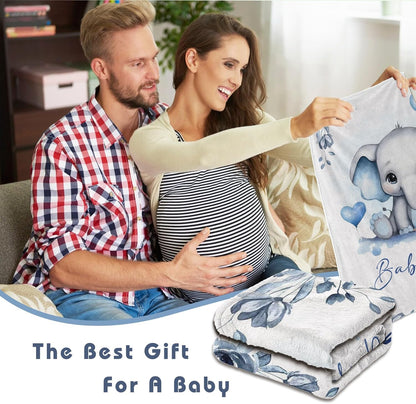 Personalized Baby Blanket for Boy Girl Newborn Custom Elephant Blanket with Name Customized Gifts