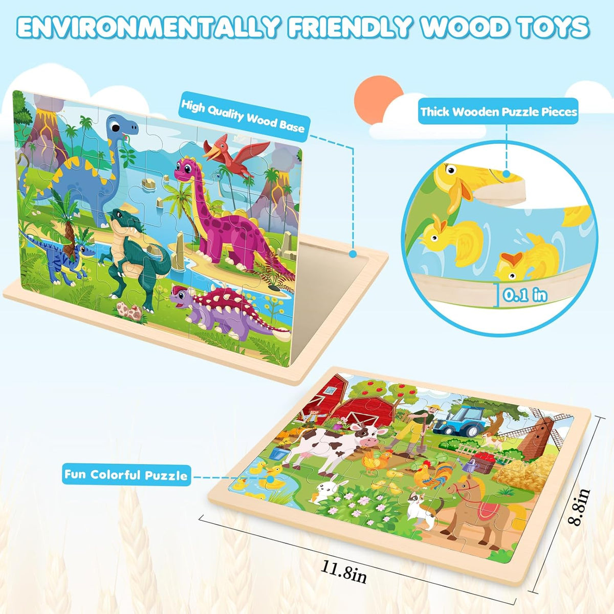 4 Packs Puzzles for Kids Ages 4-6, Wooden Animals Jigsaw Puzzles for Toddlers Ages 2-4, Preschool