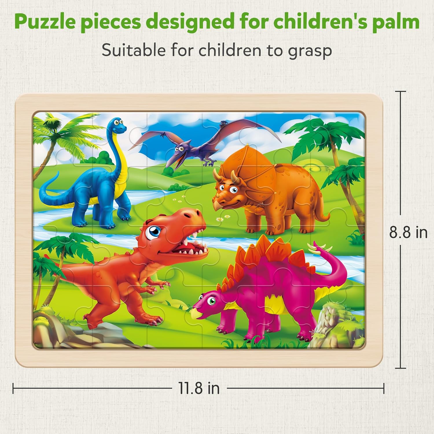 SYNARRY Large Wooden Dinosaur Puzzles for Toddlers 2-4, Wood Dino Puzzles for Kids Ages 4-6