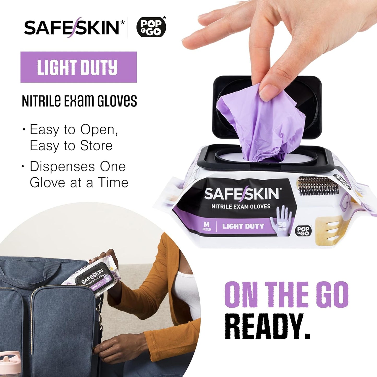 SAFESKIN Disposable Nitrile Gloves in POP-N-GO Pack of 50 or 200 Powder Free - Hair, Cleaning