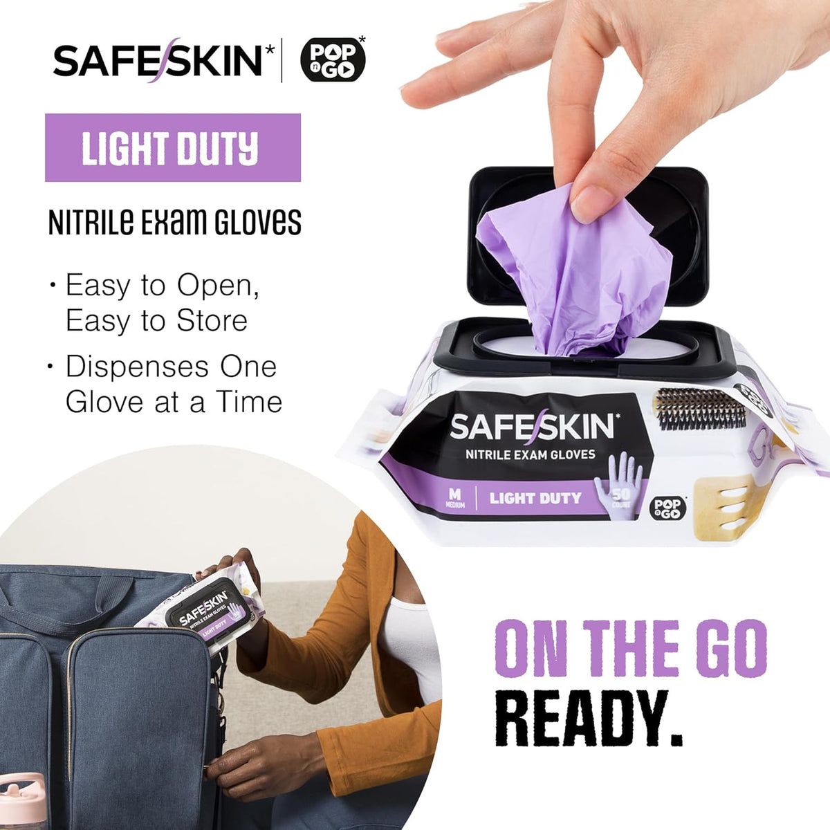 SAFESKIN Disposable Nitrile Gloves in POP-N-GO Pack of 50 or 200 Powder Free - Hair, Cleaning