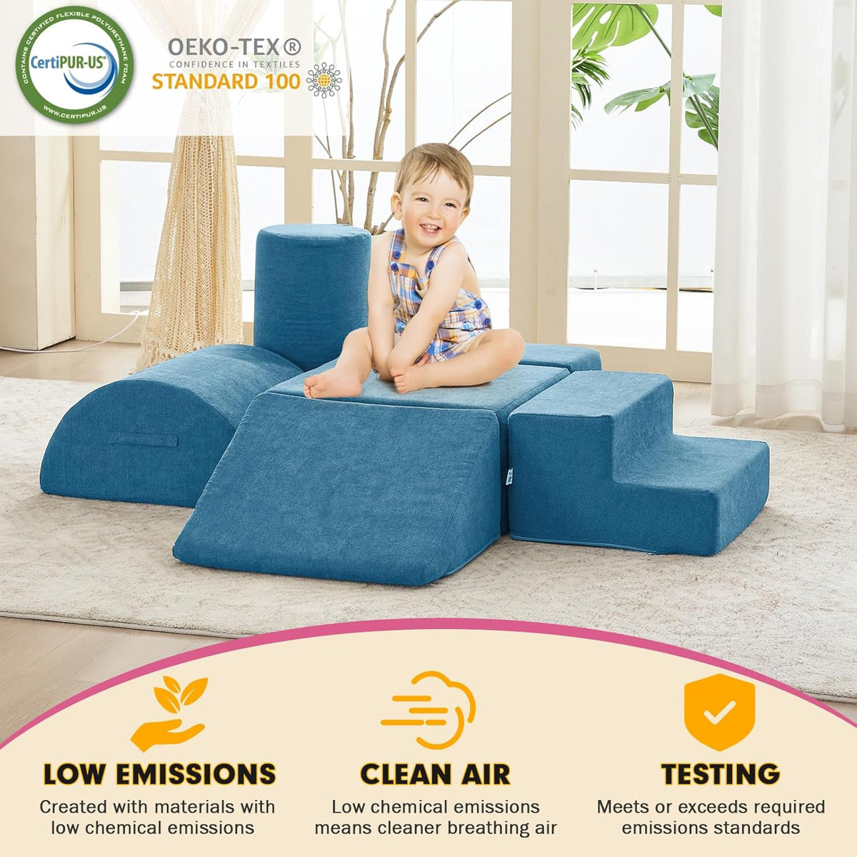Jela Foam Blocks - Soft Play Equipment with 6 Luxury Miss Fabric Climbing Blocks for Toddlers