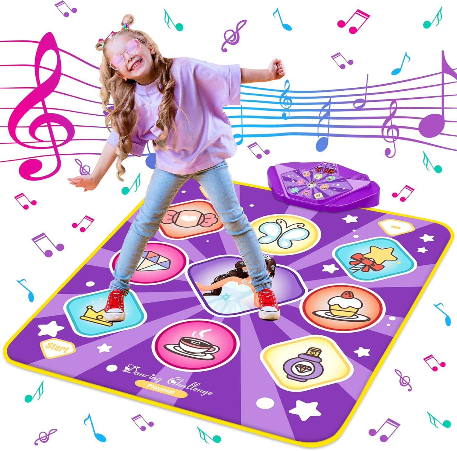 Dance Mat Toys for Kids, Purple Princess Electronic Dance Pad Game with 5 Gaming Modes, Dance Toys